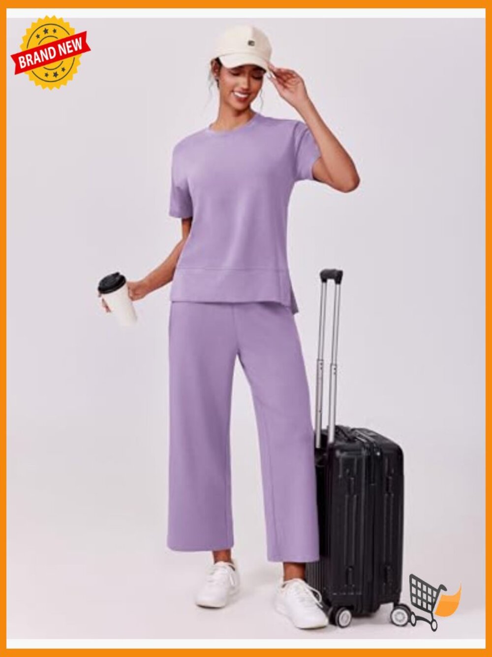 Soft Lounge Set with Wide Leg Pants Short Sleeve Tracksuit Travel Outfit - Picture 5 of 7